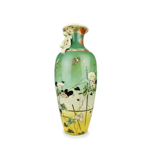 Japanese 1900's Tall Hand Painted Urn Shape Japanese Satsuma Style Moriage Floor Vase For Sale - Image 3 of 12