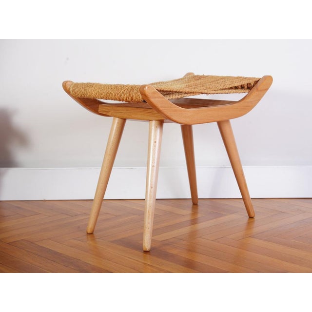 Completely restored raffia weaved ash and beech stool from ULUV, former Czechoslovakia in 60s. 17 meters of weaving was...