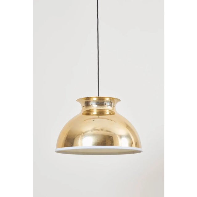 1970s Large Brass Pendant Lamp with Fabric, 1970s For Sale - Image 5 of 12