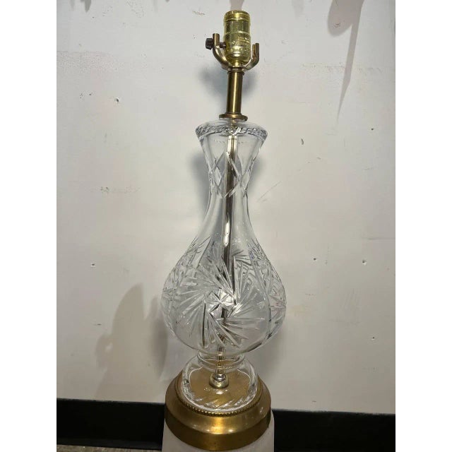 A circa 1940's French crystal table lamps with sunburst design