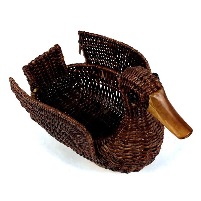 Boho 1970s Woven Wicker Duck Trinket Basket For Sale - Image 10 of 10