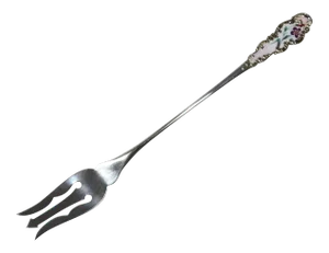 Antique Sterling Silver Enamel Decorated Olive & Pickle Fork
