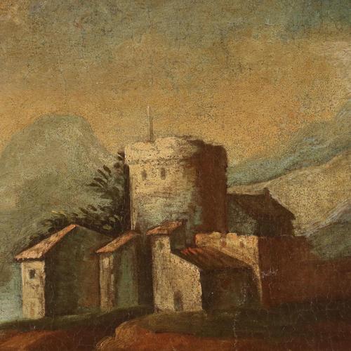 Venetian School, Landscape with Figures, Oil on Canvas, Framed For Sale - Image 5 of 12