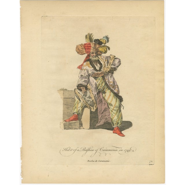Title: Antique Costume Print – Bashaw of Caramania, Ottoman Figure, 1749 : A powerful and visually striking antique hand-...