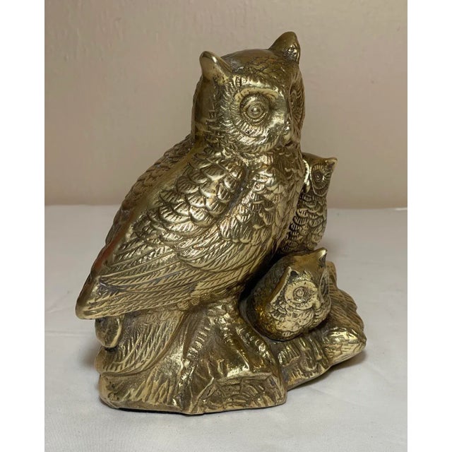 Vintage Brass Owl Family on Branch Figurine Sculpture For Sale - Image 4 of 9