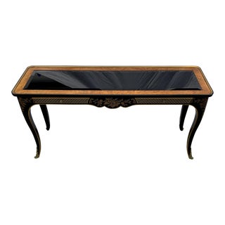 Drexel Et Cetera Heritage Chinoiserie Ebonized & Burl Wood Console Table For Sale