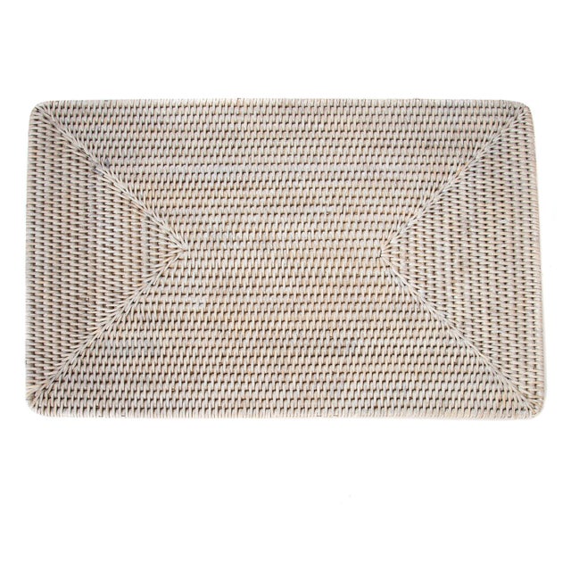 2020s Artifacts Rattan Rectangular Placemat, White Wash, 20" For Sale - Image 5 of 5