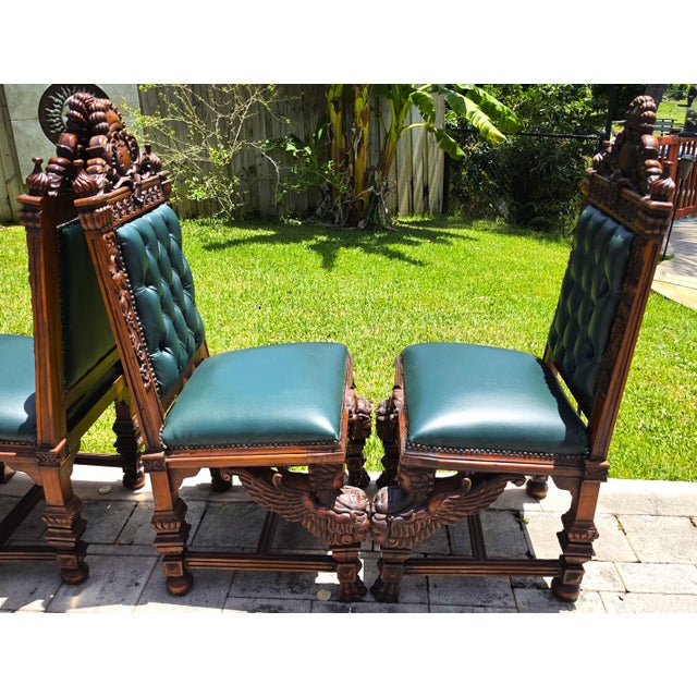 Antique Italian Renaissance Revival Hand Carved Dining Chairs Set of 4 For Sale - Image 15 of 18