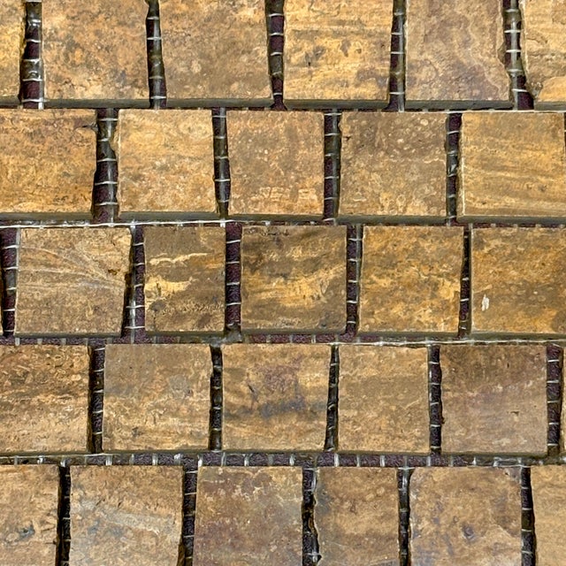 Polished and unfilled gold travertine broken tessere decorative mosaic tile. Suitable for use in vertical and horizontal...