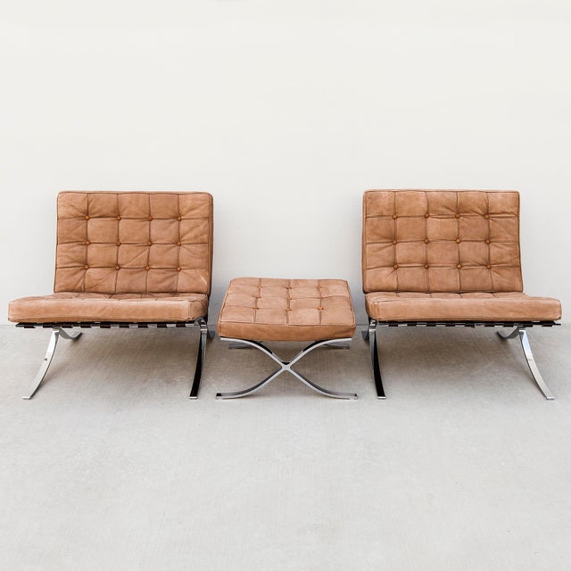 Barcelona Lounge Chairs & Ottoman by Mies Van Der Rohe - 3 Pieces For Sale In Los Angeles - Image 6 of 12