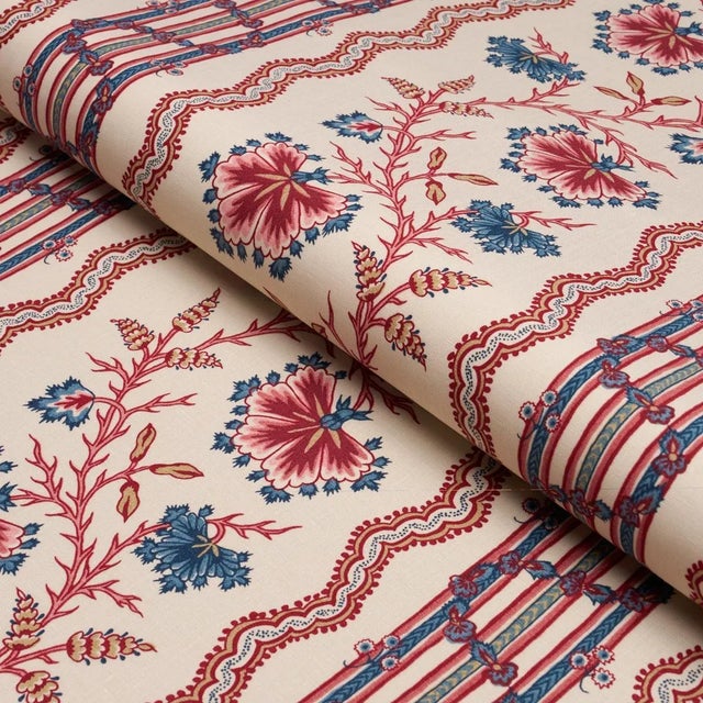Contemporary SAMPLE - Schumacher Parvati Floral Stripe Fabric In Vermillion For Sale - Image 3 of 3