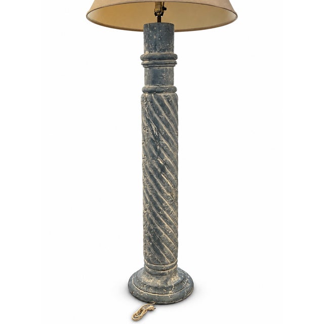 1980s Postmodern Blue-Gray Twisted Column Floor Lamp With Cream Empire Shade For Sale - Image 4 of 14