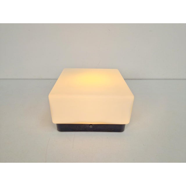 Glass Vintage Bauhaus Ceiling Lamp with White Glass Bakelite, 1960s For Sale - Image 7 of 8