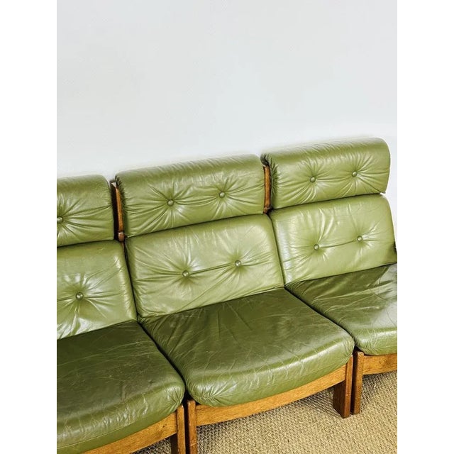 Modular Scandinavian Sofa in Green Leather, 1960s, Set of 3 For Sale - Image 9 of 11
