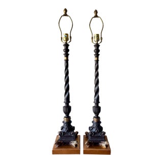 1970s Hollywood Regency Carved Wood and Gilt Rabbit Table Lamps - a Pair For Sale