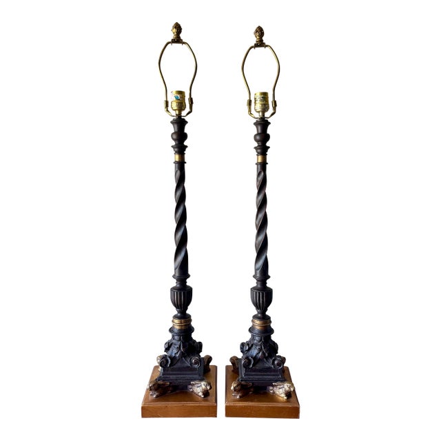 1970s Hollywood Regency Carved Wood and Gilt Rabbit Table Lamps - a Pair For Sale