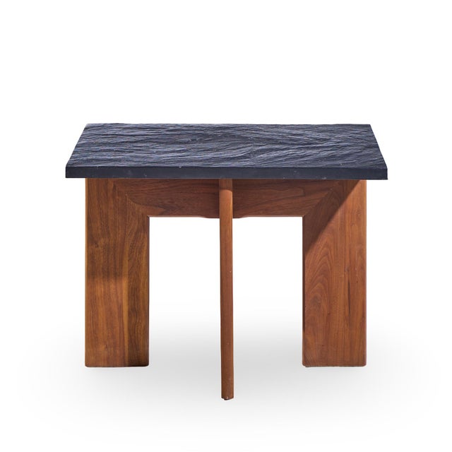 Craft Associates Adrian Pearsall for Craft Associates Mid Century Walnut and Slate Top Side Tables - Pair For Sale - Image 4 of 11