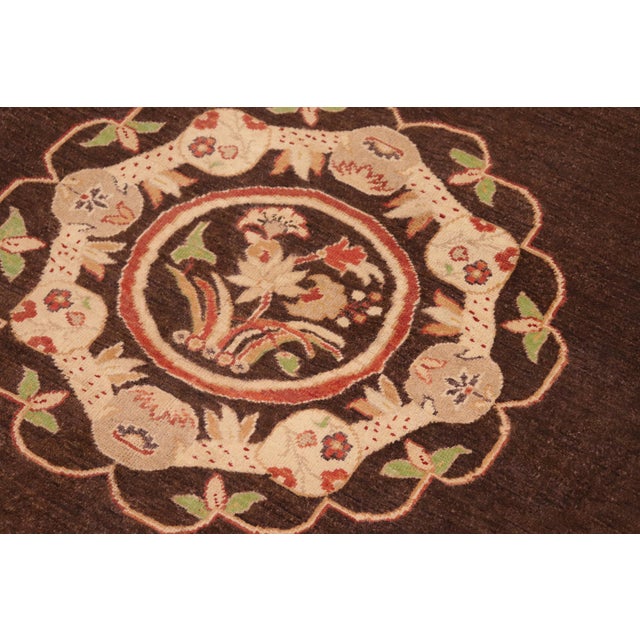 Bohemian Heriz Ziegler Brown Beige Hand-Knotted Rug - 8'4'' X 9'9'' For Sale In New York - Image 6 of 8