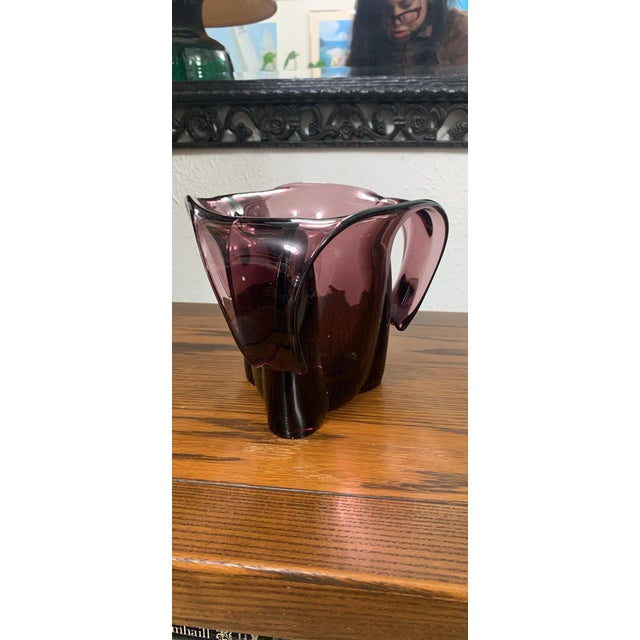 Vintage Amethyst Art Glass Sculptural Vase For Sale - Image 4 of 7