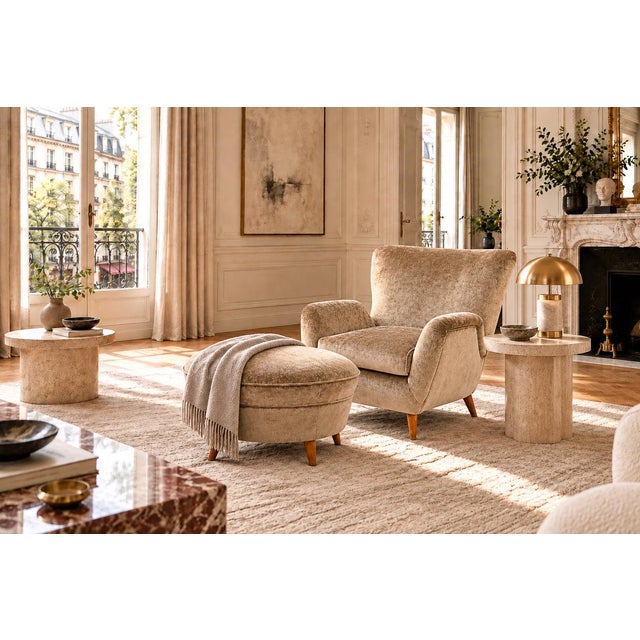 Brazilian Modern Armchair and Ottoman in Hardwood and Taupe Chenille by Carlo Hauner, Brazil, 1950s — Lot 353 For Sale - Image 4 of 18