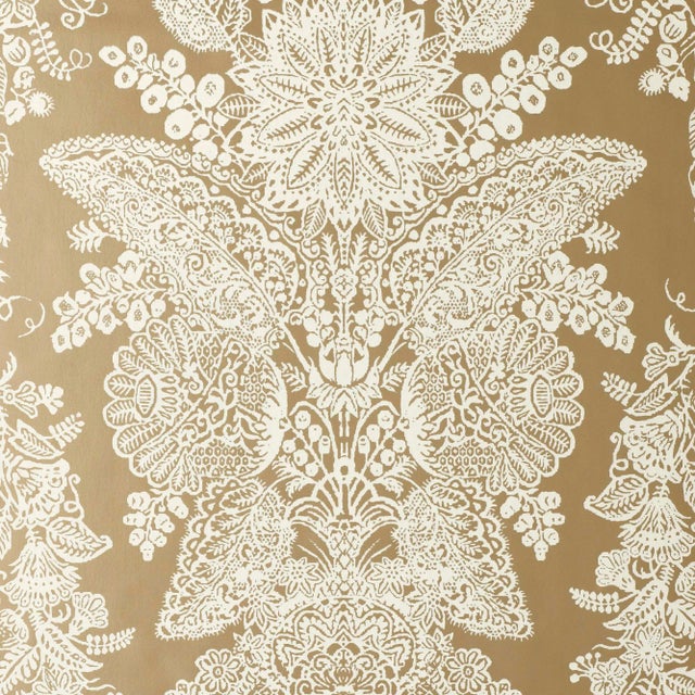Sample - Schumacher Lace Wallpaper in Champagne For Sale