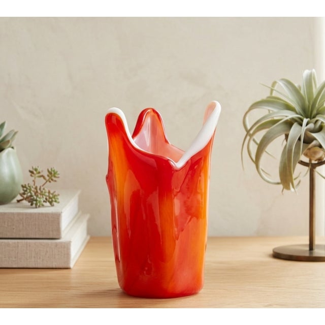 Add a vibrant splash of color to your collection with this striking mid-century modern handkerchief vase, highly...