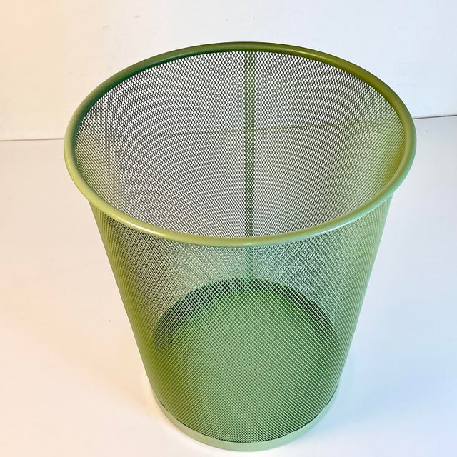 Metal 1990s Vintage Contemporary Modern Metal Mesh Wastebasket in Sage Green For Sale - Image 7 of 9