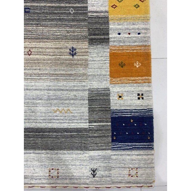 8x10 Multicolor Hand-Knotted Wool Subtle Striped Motifs Geometric Carpet Rug For Sale - Image 4 of 5