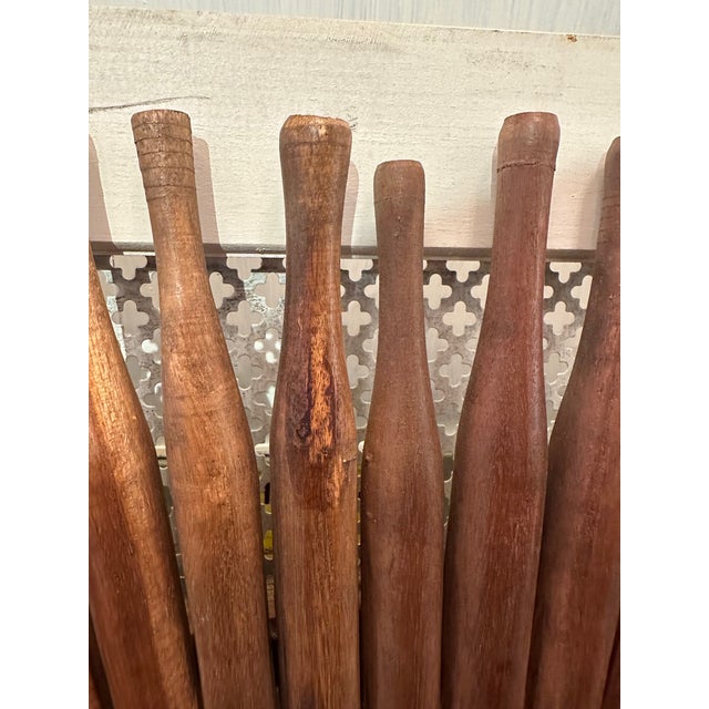 Large Round Mirror With Rustic Wooden Rolling Pins For Sale - Image 10 of 13