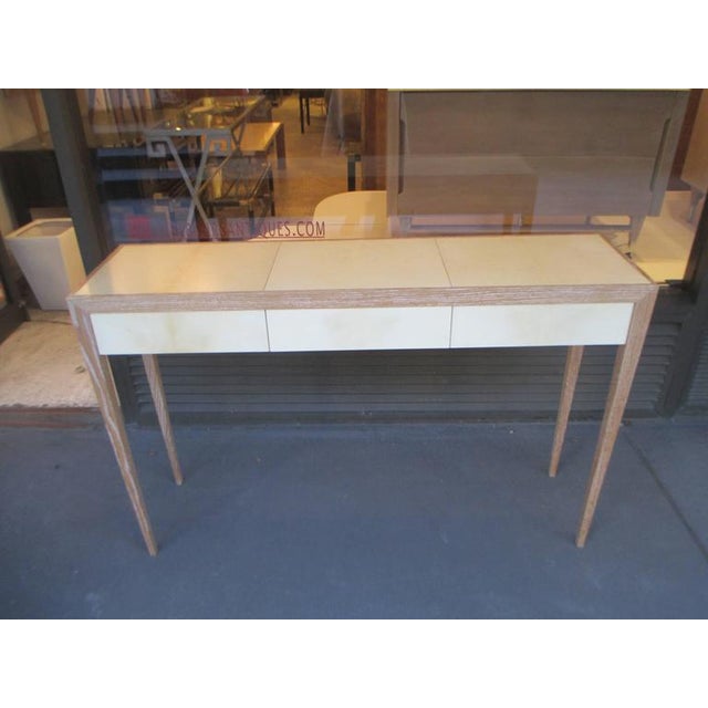 Wood Bespoke Cerused Oak and Parchment Console Table With Three Drawers For Sale - Image 7 of 8