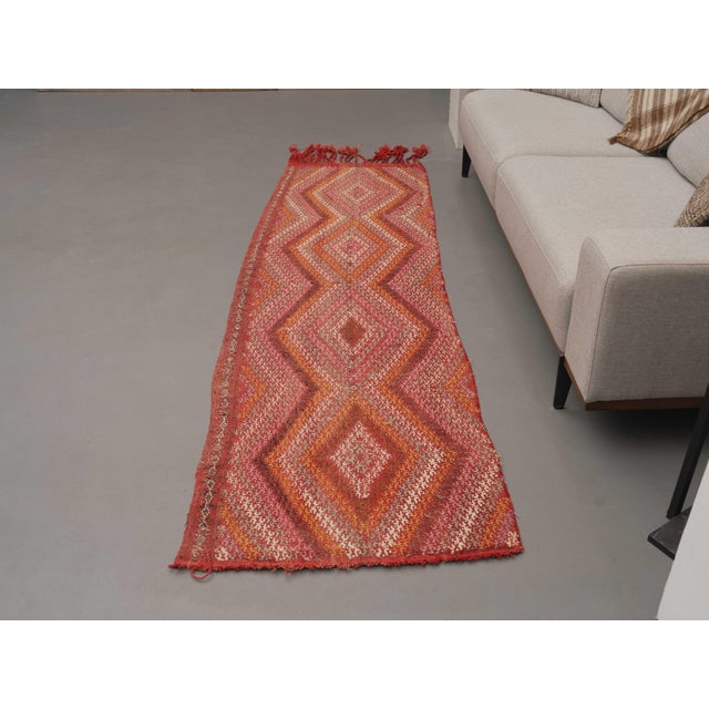 1970s Vintage Handmade Wool Cotton Red Area Rug For Sale - Image 4 of 11