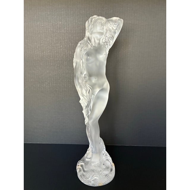 1990s This Is a Lalique "Oceanide" Crystal Sculpture, Featuring a Nude Figure Rendered in Both Clear and Frosted Glass For Sale - Image 5 of 8