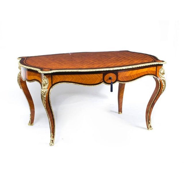 19th Century French Bureau Plat Parquetry Writing Table For Sale - Image 9 of 10