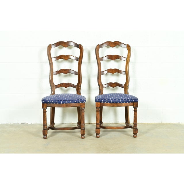 Century Furniture French Country Carved Solid Oak Ladder Back Side Chairs or Dining Chairs, Pair For Sale - Image 13 of 13