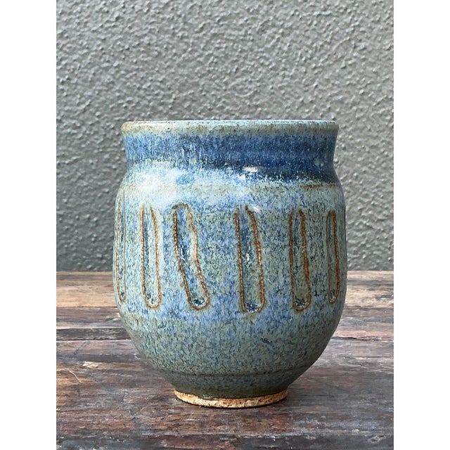 Rustic Vintage Boho Original Studio Pottery Small Vase For Sale - Image 3 of 11