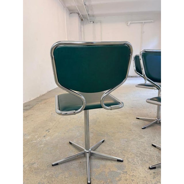 Swivel Chair in Green Faux Leather Upholstery and Chrome For Sale - Image 10 of 11