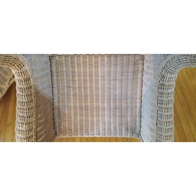 Tan Pristine 1980's Phillippine Ratan & Wicker Wingback Chairs & Ottoman - 3 Piece Set For Sale - Image 8 of 18