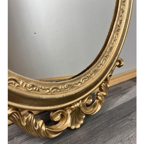Metal Vintage French Ornate Oval Wall Mirror with Gold Finish For Sale - Image 7 of 10