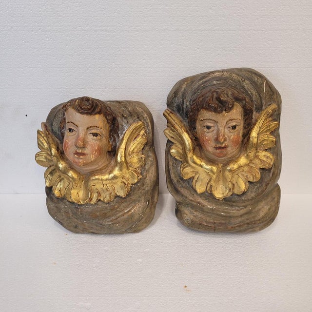 Spanish Artist, High Reliefs of Cherubs, 18th Century, Polychrome Wood, Set of 2 For Sale - Image 5 of 18