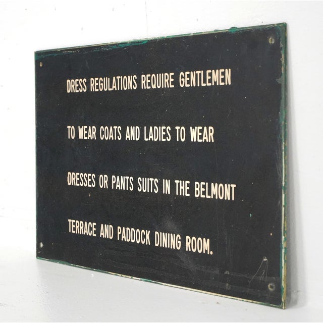 Traditional Reclaimed Belmont Racetrack Dining Room Dress Code Wall Sign For Sale - Image 3 of 7