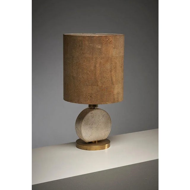 1970s Naturel Table Lamp Travertine Base Cork Shade, 1970s For Sale - Image 5 of 11