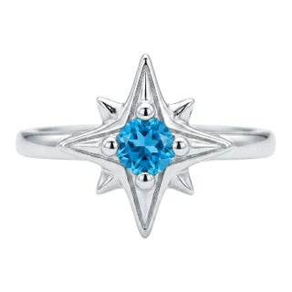 Swiss Blue Topaz Compass Ring, Celestial Star Style Shape Ring Us 7 For Sale