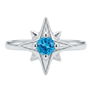 Swiss Blue Topaz Compass Ring, Celestial Star Style Shape Ring Us 7
