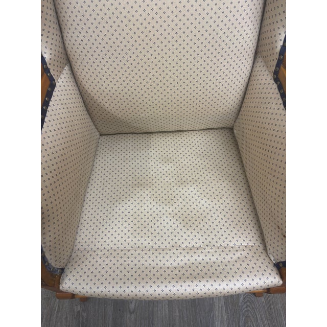 Vintage Country French Fruitwood Upholstered Wingback Chair For Sale - Image 10 of 10