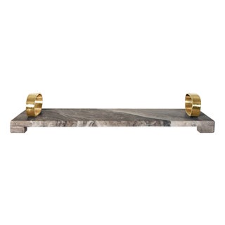 Matthew Izzo Home Tadeo Beige Torento Marble Tray With Brass Oval Handles For Sale