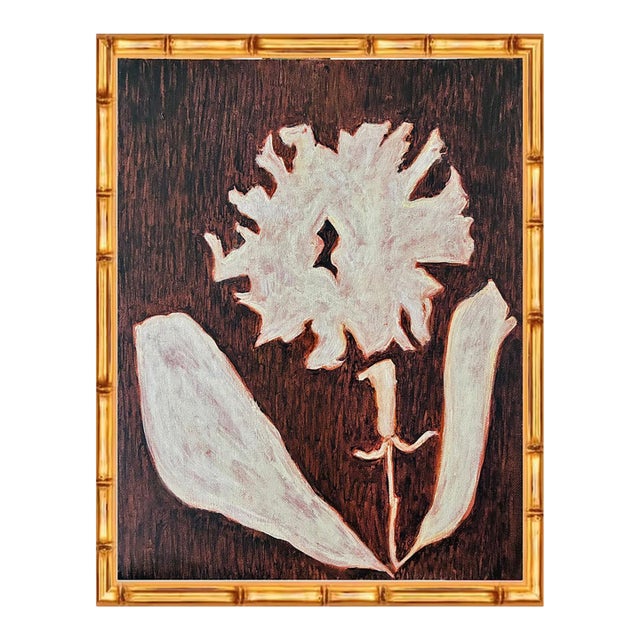Original Carnation Flower Painting in Gold Bamboo Frame, Oil on Canvas, 11" X 14" by Tatiana Duperault For Sale