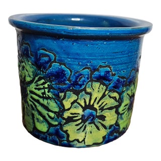1960s Bitossi Italian Art Nouveau Ceramic Planter With Floral Design For Sale