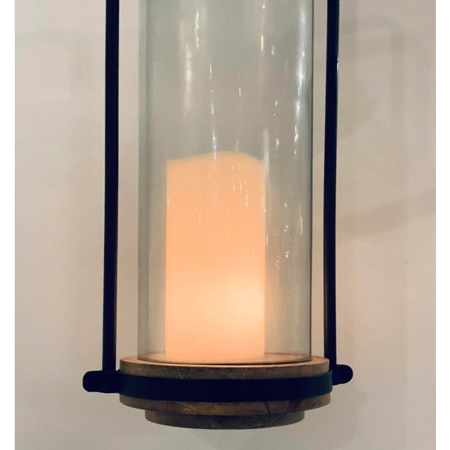 Original Retail $1290, stylish Arteriors Organic Modern Sumter Candle Pendant, wood, metal, and glass, showroom floor sample