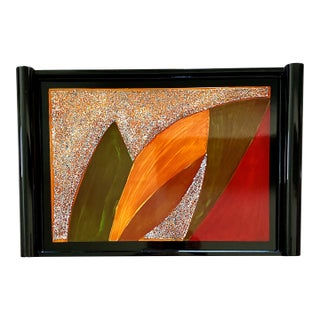 Circa 1980 Abstract Art-Inspired Acrylic Resin Rectangular Handled Tray, Vietnam For Sale