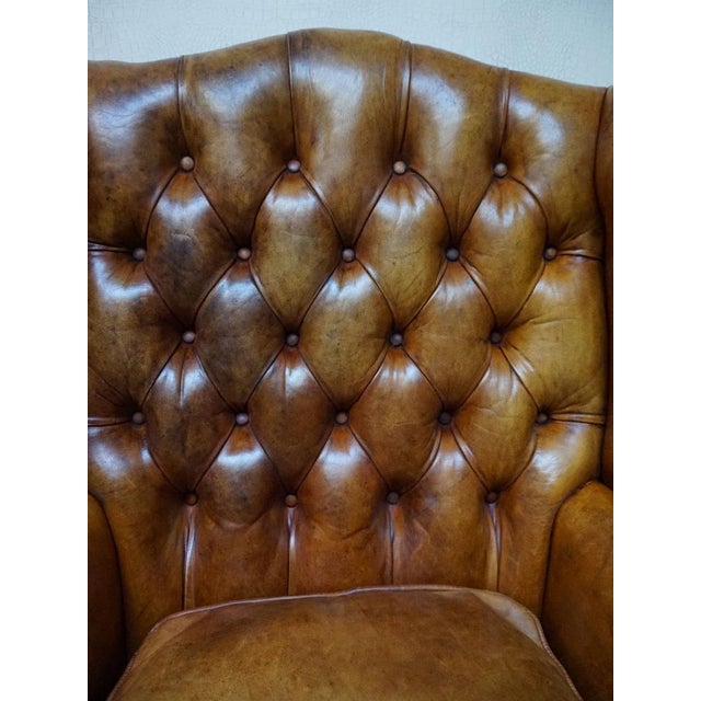 1960s Mid-Century Cognac Leather Chesterfield Wingback Armchair, 1960s For Sale - Image 5 of 14